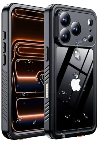 MOZOTER iPhone 17 Pro Max uchun suv o'tkazmaydigan g'ilof, [IPX8 suv osti g'ilofi] [To'liq korpus zarbga chidamli va harbiy darajadagi] Ovoz sifati yaxshi, iPhone 17 Pro Max 6.9 dyuym uchun o'rnatilgan ekran himoyachisi-Qora - MOZOTER