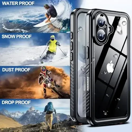MOZOTER iPhone 17 uchun suv o'tkazmaydigan g'ilof,[IPX8 suv osti g'ilofi][To'liq korpus zarbga chidamli va harbiy tomchiga chidamli] iPhone 17 6,3 dyuym uchun o'rnatilgan ekran himoyachisi-Qora - 5