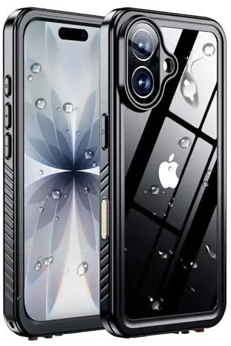 MOZOTER iPhone 17 uchun suv o'tkazmaydigan g'ilof,[IPX8 suv osti g'ilofi][To'liq korpus zarbga chidamli va harbiy tomchiga chidamli] iPhone 17 6,3 dyuym uchun o'rnatilgan ekran himoyachisi-Qora - MOZOTER