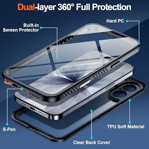 MOZOTER iPhone 17 uchun suv o'tkazmaydigan g'ilof,[IPX8 suv osti g'ilofi][To'liq korpus zarbga chidamli va harbiy tomchiga chidamli] iPhone 17 6,3 dyuym uchun o'rnatilgan ekran himoyachisi-Qora - 3