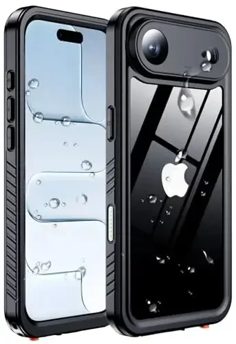 MOZOTER iPhone Air Case uchun suv o'tkazmaydigan, [IPX8 suv osti g'ilofi] [To'liq tanani zarbadan himoya qiluvchi va harbiy darajadagi zarba o'tkazmaydigan] iPhone Air 6.5 dyuym uchun o'rnatilgan ekran himoyachisi aniq ovoz sifati - qora - MOZOTER