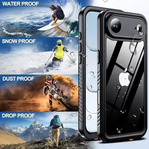 MOZOTER iPhone Air Case uchun suv o'tkazmaydigan, [IPX8 suv osti g'ilofi] [To'liq tanani zarbadan himoya qiluvchi va harbiy darajadagi zarba o'tkazmaydigan] iPhone Air 6.5 dyuym uchun o'rnatilgan ekran himoyachisi aniq ovoz sifati - qora - 5