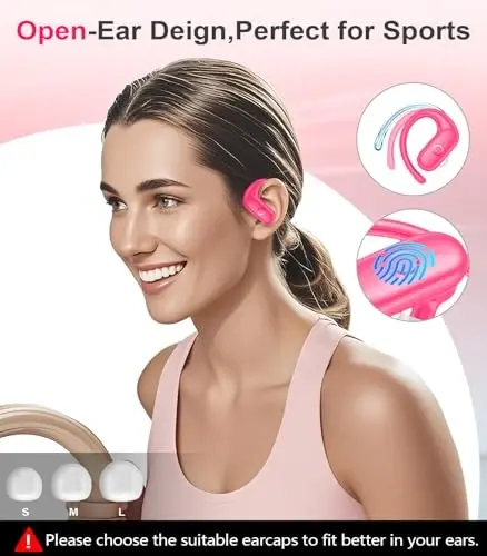 MOZOTER Wireless Earbuds Bluetooth 5.3 Headphones Sport,Over Ear Buds with Deep Bass Sound,60Hrs Playtime Earphones Redesigned Comfort Fit with Earhooks for Running,Meeting,Workout-Pink - 5