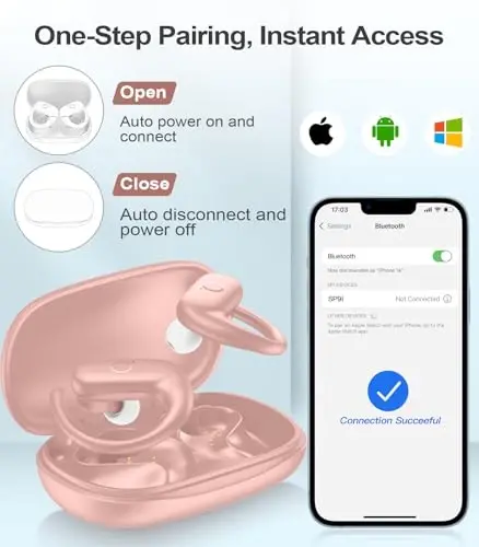 MOZOTER Wireless Earbuds Bluetooth Headphones Sport,Over Ear Buds with Deep Bass Sound,60Hrs Playtime Earphones Redesigned Comfort Fit with Earhooks for Running,Meeting,Workout- Pure Pink - 6