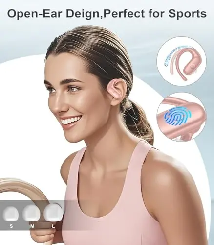 MOZOTER Wireless Earbuds Bluetooth Headphones Sport,Over Ear Buds with Deep Bass Sound,60Hrs Playtime Earphones Redesigned Comfort Fit with Earhooks for Running,Meeting,Workout- Pure Pink - 5