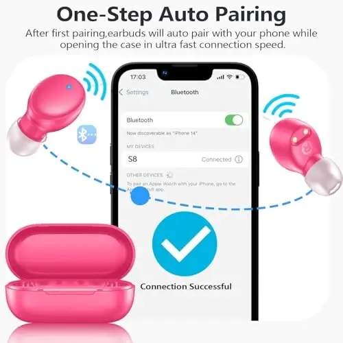 MOZOTER S8 Mini Wireless Earbuds Bluetooth 5.3 in Ear Light-Weight Headphones,60Hrs Playtime Ear Buds with Charging Case,Bluetooth Headsets,Premium Sound with Deep Bass for Sport-Barbiee Pink - MOZOTER (1)