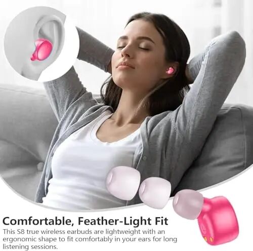 MOZOTER S8 Mini Wireless Earbuds Bluetooth 5.3 in Ear Light-Weight Headphones,60Hrs Playtime Ear Buds with Charging Case,Bluetooth Headsets,Premium Sound with Deep Bass for Sport-Barbiee Pink - 11