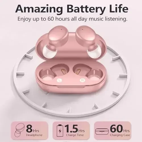 MOZOTER S8 Mini Wireless Earbuds Bluetooth 5.3 in Ear Light-Weight Headphones,60Hrs Playtime Ear Buds with Charging Case,Bluetooth Headsets,Premium Sound with Deep Bass for Sport-Pink - 5