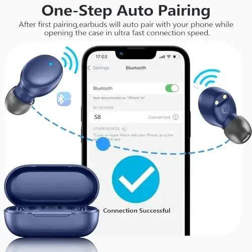 MOZOTER S8 Mini Wireless Earbuds Bluetooth 5.3 in Ear Light-Weight Headphones,60Hrs Playtime Ear Buds with Charging Case,Built-in Microphone Headset,Premium Sound with Deep Bass for Sport-Blue - MODAZONE (1)