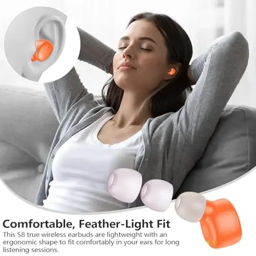 MOZOTER S8 Mini simsiz quloqchinlar Bluetooth 5.3 In Ear Light-Weight Headphones,60 soatlik o'yin vaqti zaryadlash qutisi bilan,Bluetooth гарнитура,Sport uchun chuqur bass bilan premium ovoz-Orange - 11