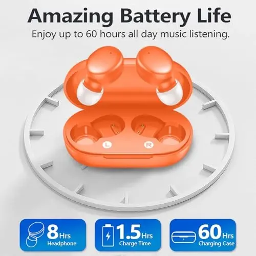 MOZOTER S8 Mini simsiz quloqchinlar Bluetooth 5.3 In Ear Light-Weight Headphones,60 soatlik o'yin vaqti zaryadlash qutisi bilan,Bluetooth гарнитура,Sport uchun chuqur bass bilan premium ovoz-Orange - 4