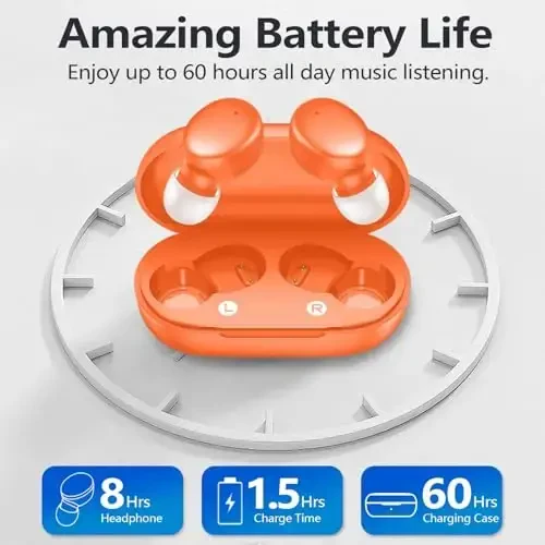 MOZOTER S8 Mini simsiz quloqchinlar Bluetooth 5.3 In Ear Light-Weight Headphones,60 soatlik o'yin vaqti zaryadlash qutisi bilan,Bluetooth гарнитура,Sport uchun chuqur bass bilan premium ovoz-Orange - 4