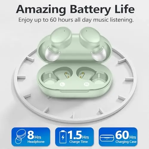 MOZOTER S8 Mini simsiz quloqchinlar Bluetooth 5.3 In Ear yengil vaznli naushniklar, 60 soatlik o'yin vaqti zaryadlash qutisi bilan, o'rnatilgan mikrofonli гарнитура, sport uchun chuqur basli premium ovoz-yashil - 4
