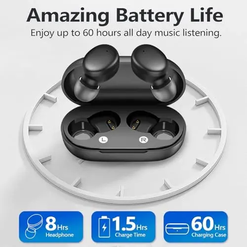MOZOTER S8 Mini simsiz quloqchinlar Bluetooth 5.3 quloq ichidagi yengil vaznli naushniklar, 60 soatlik musiqa tinglash vaqti zaryadlash qutisi bilan, aqlli uzuk, fitnes trekeri Sport uchun chuqur basli premium ovoz-qora - 10