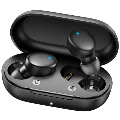 MOZOTER S8 Mini simsiz quloqchinlar Bluetooth 5.3 quloq ichidagi yengil vaznli naushniklar, 60 soatlik musiqa tinglash vaqti zaryadlash qutisi bilan, aqlli uzuk, fitnes trekeri Sport uchun chuqur basli premium ovoz-qora 