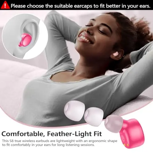 MOZOTER S8 Mini Simsiz Quloqchinlar Bluetooth 5.3 Quloq ichiga Yengil Quloqchinlar, 60 soatlik Oʻyin Quloqlari Zaryadlash Qutisi bilan, Bluetooth Garnituralari, Sport uchun Chuqur Bass bilan Premium Sound-Pushti - 7