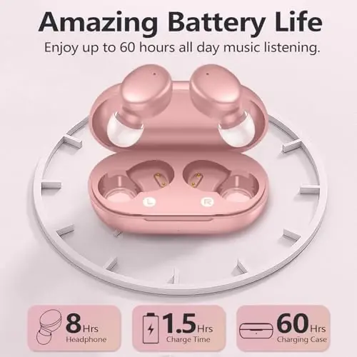 MOZOTER S8 Mini Simsiz Quloqchinlar Bluetooth 5.3 Quloq ichiga Yengil Quloqchinlar, 60 soatlik Oʻyin Quloqlari Zaryadlash Qutisi bilan, Bluetooth Garnituralari, Sport uchun Chuqur Bass bilan Premium Sound-Pushti - 11