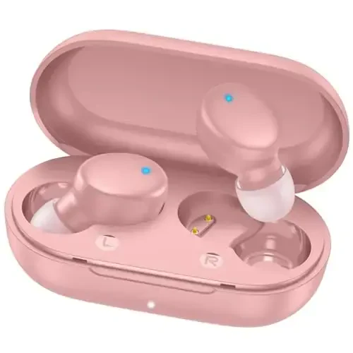 MOZOTER S8 Mini Wireless Earbuds Bluetooth 5.3 in Ear Light-Weight Headphones, 60Hrs Playtime Ear Buds with Charging Case, Built-in Microphone Headset, Premium Sound with Deep Bass for Sport - Sand Pink - 1