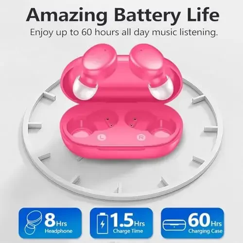 MOZOTER S8 Mini Wireless Earbuds Bluetooth 5.3 in Ear Light-Weight Headphones,60Hrs Playtime Ear Buds with Charging Case,Bluetooth Headsets,Premium Sound with Deep Bass for Sport-Barbiee Pink - 4