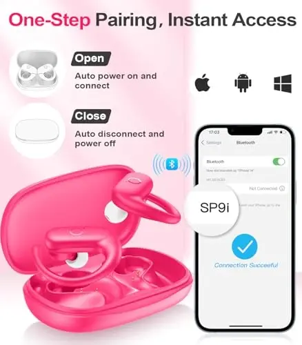 MOZOTER simsiz quloqchinlar Bluetooth 5.3 naushniklari Sport,Chuqur Bass Sound bilan quloq ustidagi kurtaklari,60 soatlik oʻyin naushniklari Qayta ishlangan qulay quloq ilgaklari bilan yugurish,uchrashuv,mashq qilish uchun-Pushti 