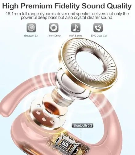 MOZOTER Wireless Earbuds Bluetooth Headphones Sport,Over Ear Buds with Deep Bass Sound,60Hrs Playtime Earphones Redesigned Comfort Fit with Earhooks for Running,Meeting,Workout- Pure Pink - 2