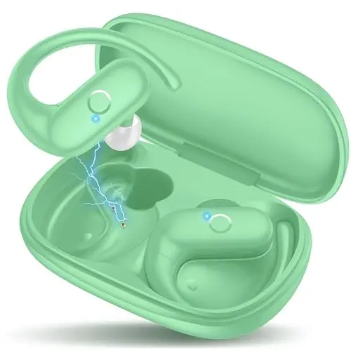 MOZOTER simsiz quloqchinlar Bluetooth naushniklari Sport, chuqur bass ovozi bilan quloq ustidagi kurtaklari, 60 soatlik oʻyin vaqti Eshitish vositalari Qayta ishlangan qulay moslashuv, yugurish, uchrashuv, mashq qilish uchun quloqchinlar bilan - Yashil 