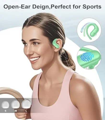 MOZOTER simsiz quloqchinlar Bluetooth naushniklari Sport, chuqur bass ovozi bilan quloq ustidagi kurtaklari, 60 soatlik oʻyin vaqti Eshitish vositalari Qayta ishlangan qulay moslashuv, yugurish, uchrashuv, mashq qilish uchun quloqchinlar bilan - Yashil - 5