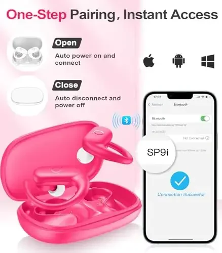 MOZOTER Wireless Earbuds Bluetooth 5.3 Headphones Sport,Over Ear Buds with Deep Bass Sound,60Hrs Playtime Earphones Redesigned Comfort Fit with Earhooks for Running,Meeting,Workout-Pink - 6