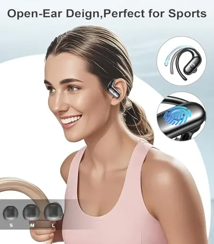 MOZOTER Wireless Earbuds Bluetooth Headphones Sport,Over Ear Buds with Deep Bass Sound,60Hr Playtime Earphones Redesigned Comfort Fit with Earhooks for Running,Meeting,Workout-Black - 5