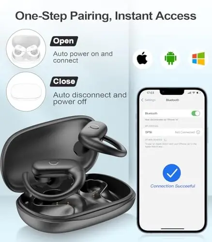 MOZOTER Wireless Earbuds Bluetooth Headphones Sport,Over Ear Buds with Deep Bass Sound,60Hr Playtime Earphones Redesigned Comfort Fit with Earhooks for Running,Meeting,Workout-Black - 6