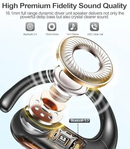 MOZOTER Wireless Earbuds Bluetooth Headphones Sport,Over Ear Buds with Deep Bass Sound,60Hr Playtime Earphones Redesigned Comfort Fit with Earhooks for Running,Meeting,Workout-Black - 2