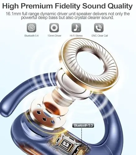 MOZOTER Wireless Earbuds Bluetooth Headphones Sport,Over Ear Buds with Deep Bass Sound,60Hrs Playtime Earphones Redesigned Comfort Fit with Earhooks for Running,Meeting,Workout- Blue - 2