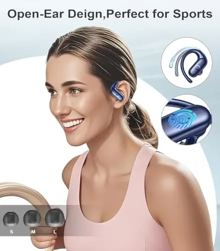 MOZOTER Wireless Earbuds Bluetooth Headphones Sport,Over Ear Buds with Deep Bass Sound,60Hrs Playtime Earphones Redesigned Comfort Fit with Earhooks for Running,Meeting,Workout- Blue - 5