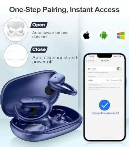 MOZOTER Wireless Earbuds Bluetooth Headphones Sport,Over Ear Buds with Deep Bass Sound,60Hrs Playtime Earphones Redesigned Comfort Fit with Earhooks for Running,Meeting,Workout- Blue - 6