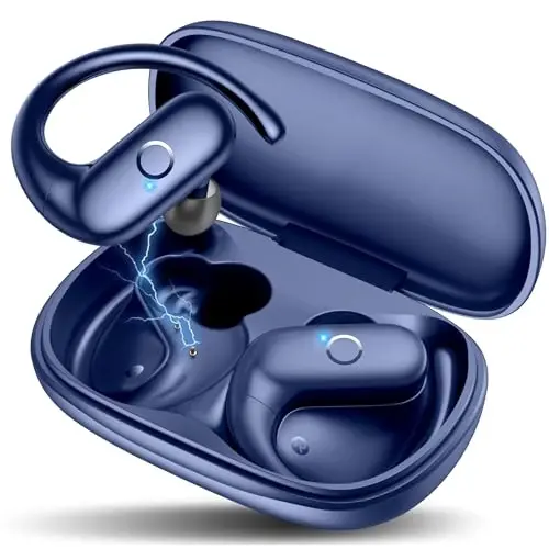 MOZOTER Wireless Earbuds Bluetooth Headphones Sport,Over Ear Buds with Deep Bass Sound,60Hrs Playtime Earphones Redesigned Comfort Fit with Earhooks for Running,Meeting,Workout- Blue - MOZOTER