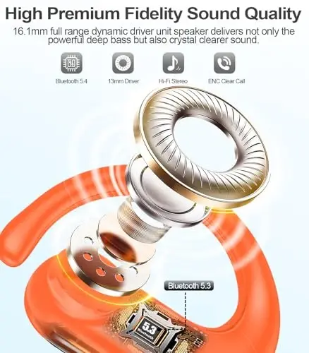 MOZOTER Wireless Earbuds Bluetooth Headphones Sport,Over Ear Buds with Deep Bass Sound,60Hrs Playtime Earphones Redesigned Comfort Fit with Earhooks for Running,Meeting,Workout- Orange - MOZOTER (1)