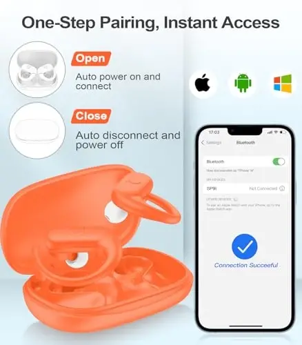 MOZOTER Wireless Earbuds Bluetooth Headphones Sport,Over Ear Buds with Deep Bass Sound,60Hrs Playtime Earphones Redesigned Comfort Fit with Earhooks for Running,Meeting,Workout- Orange - 6