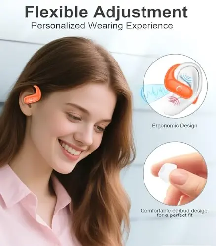 MOZOTER Wireless Earbuds Bluetooth Headphones Sport,Over Ear Buds with Deep Bass Sound,60Hrs Playtime Earphones Redesigned Comfort Fit with Earhooks for Running,Meeting,Workout- Orange - 3
