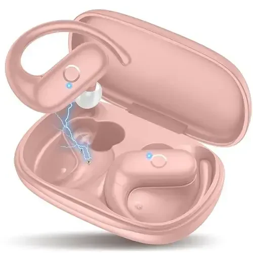 MOZOTER Wireless Earbuds Bluetooth Headphones Sport,Over Ear Buds with Deep Bass Sound,60Hrs Playtime Earphones Redesigned Comfort Fit with Earhooks for Running,Meeting,Workout- Pure Pink - MOZOTER