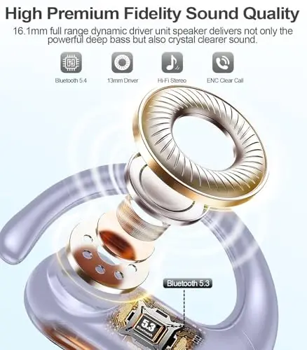 MOZOTER Wireless Earbuds Bluetooth Headphones Sport,Over Ear Buds with Deep Bass Sound,60Hrs Playtime Earphones Redesigned Comfort Fit with Earhooks for Running,Meeting,Workout- Purple - 2