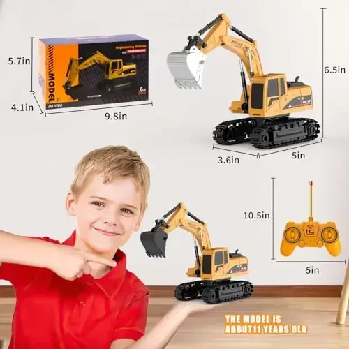 MQDMINI Masofadan boshqariladigan ekskavator o'yinchoqlari - 6 7 8 yoshli o'g'il bolalar uchun ekskavator qurilish o'yinchoqlari, simulyatsiya mini ekskavator, bolalar uchun ta'lim o'yinchoqlari, o'g'il va qizlar uchun Rojdestvo va tug'ilgan kun sovg'alari - MQDMINI (1)
