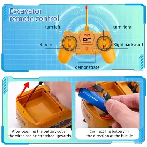 MQDMINI Remote Control Excavator Toys - Excavator Construction Toys for 6 7 8 Years Old Boys, Simulation Mini Excavator, Children's Educational Toys, Christmas and Birthday Gifts for Boys and Girls - 6
