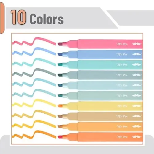 Mr. Pen- Aesthetic Bible Highlighters No Bleed Through, 10 Pack, Pastel Colors, Cute Highlighter for Journaling Supplies and School Accessories, Bible Highlighters and Pens No Bleed - MR. PEN (1)