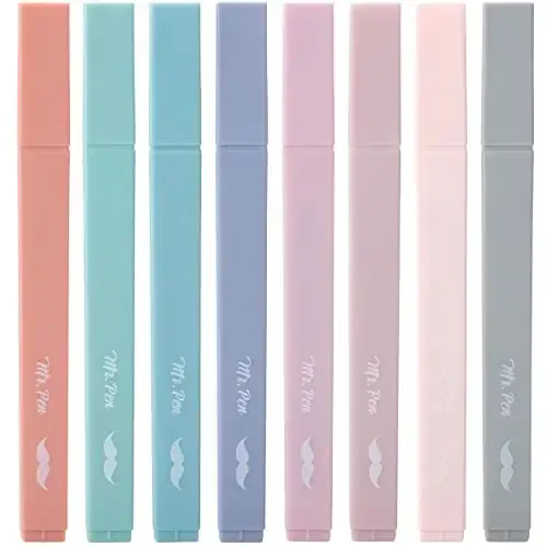 Mr. Pen- Aesthetic Cute Highlighters, 8 pcs, Chisel Tip, Earthy Colors, Assorted Colors,No Bleed Bible Pastel Highlighter Set - MR. PEN