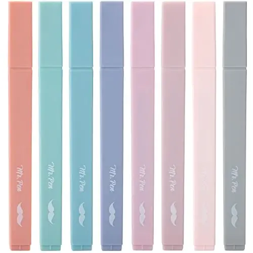 Mr. Pen- Aesthetic Cute Highlighters, 8 pcs, Chisel Tip, Earthy Colors, Assorted Colors,No Bleed Bible Pastel Highlighter Set - MR. PEN