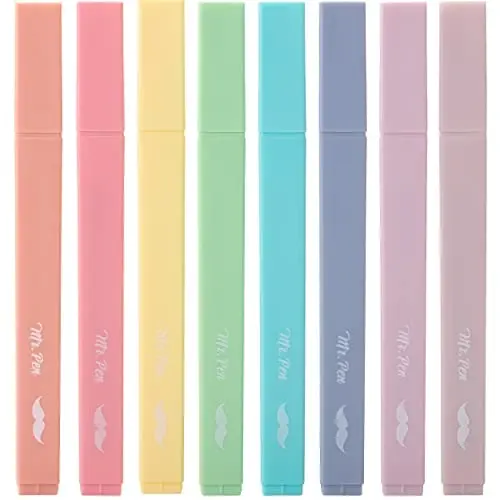 Mr. Pen- Aesthetic Cute Pastel Highlighters Set, 8 pcs, Chisel Tip, Candy Colors, No Bleed Bible Assorted Colors 