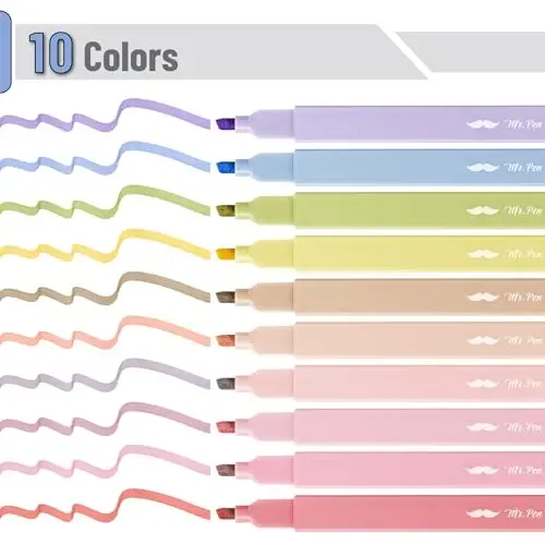 Mr. Pen- Aesthetic Highlighters, 10 pcs, Colorful, Chisel Tip, Cute Highlighters Assorted Colors, Bible Highlighters and Pens No Bleed, No Bleed Highlighters for Bible Pages No Bleed - MR. PEN (1)