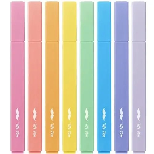 Mr. Pen Aesthetic Highlighters, 8 dona, kesilgan uchli, turli ranglar, qonamaydigan Injil markerlari 