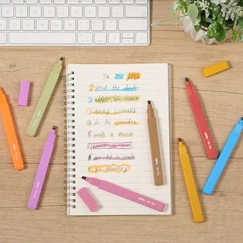 Mr. Pen Aesthetic Highlighters - 8 dona, Keski uchi, Issiq ranglar, Yoqimli turli xil Injil markerlari - Oqmaydi - 6