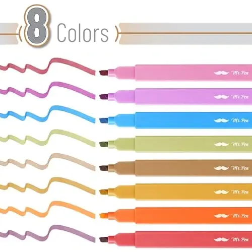 Mr. Pen Aesthetic Highlighters - 8 dona, Keski uchi, Issiq ranglar, Yoqimli turli xil Injil markerlari - Oqmaydi - 2